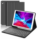 Tastatur iPad 9. Generation, iPad 10.2" Tastatur mit Hülle (iPad 9./8./7. Generation), Magnetisch Abnehmbarer mit QWERTZ 7-Farbige Beleuchtung Tastatur für iPad Air 3 und iPad Pro 10.5, Schwarz