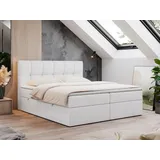 MKS Meble Boxspringbett 140x200 mit Bettkasten, Bett mit Multipocket - Matratze H3 Topper, Polsterbett 140x200 mit Bettkasten Kopfteil, Boxspringbett mit Mat... - Weiß