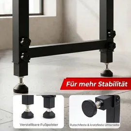 Fantask COSTWAY 122cm schwerlast Werkbank, höhenverstellbarer Arbeitstisch mit Metallrahmen, Lochwand, Steckdose & 2,5cm Massivholzplatte, Werktisch bis 9... - Schwarz/Naturbelassen