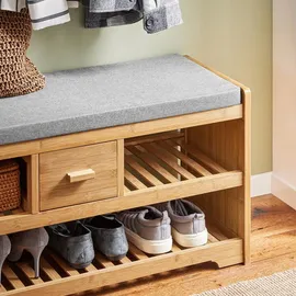 SoBuy Schuhbank FSR75 75 x 45 x 30 cm beige mit 2 Ablagen und Schublade