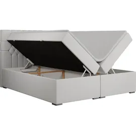 MKS Meble Boxspringbett 140x200 mit Matratze und Topper, Boxspringbett 140x200 mit Bettkasten und Kopfteil - PERA - 140x200 - WeiĂź - Kunstleder - H4 - Weiß