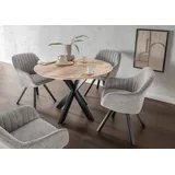 Mr. Deko Essgruppe Avola Tisch Rund 110cm mit 4 drehbaren Stühlen Matera | Esszimmer Set Grau | Moderner Esstisch mit bequemen Diningsesseln | Esszimmergruppe für 4 Personen