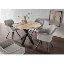 Mr. Deko Essgruppe Avola Tisch Rund 110cm mit 4 drehbaren Stühlen Matera | Esszimmer Set Grau | Moderner Esstisch mit bequemen Diningsesseln | Esszimmergruppe für 4 Personen