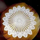 Eawfgtuw Runde Häkel-Tischdecke im Vintage-Stil, handgefertigt, Baumwolle, Hohlstrick, Spitze, Tischwäsche, dekorative Tischdecke für Hochzeit, Esszimmer, Party, Kaffee, 75 x 80 cm (weiß)