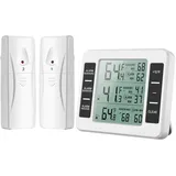 Brifit Kühlschrank Thermometer, Gefrierschrank Thermometer mit 2 Sensoren, Digital Luftfeuchtigkeit für Gefrierschrank mit Temperatur Alarm, MIN/MAX, Temperaturtrendanzeige Pfeil
