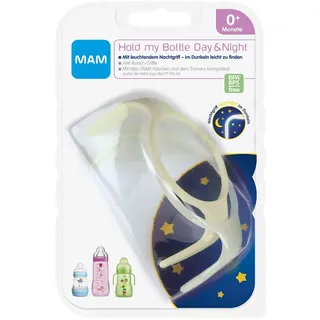 Mam Baby MAM Hold my Bottle Day & Night Flaschen Griffe im 2er-Set, rutschsichere und 1x leuchtende Griffe für MAM Flaschen & MAM Trainer, speziell entwickelt für kleine Babyhände, 0+ Monate, beige