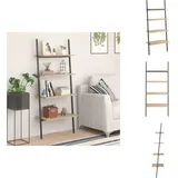 Leiterregal mit 4 Böden Hellbraun und Schwarz 64x34x150,5 cm - Bücherregal - Wandregal - Aufbewahrung - Dekoration - Wohnen