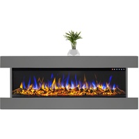 GLOW FIRE Elektrokamin mit Heizung und Kaminfeuer (Wandkamin Clear 50) - elektrischer Kamin mit LED-Feuer in 3 Farben, Heizlüfter, Deko & Fernbedienung - zum Aufhängen an der Wand - 152x53 cm, Grau