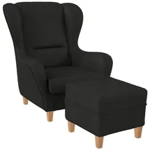 Supellex Sofia Ohrensessel mit Hocker Design Kunstleder Milano Anthrazit grau