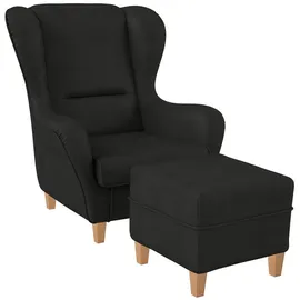 Supellex Sofia Ohrensessel mit Hocker Design Kunstleder Milano Anthrazit grau