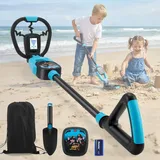Metalldetektor Kinder, Metalldetektor für Kinder mit Verstellbarem Stiel 72–83 cm, LCD-Display, Wasserdichter Suchspule, Kinder Metalldetektor Hoher Empfindlichkeit, Inklusive Tasche Schaufel