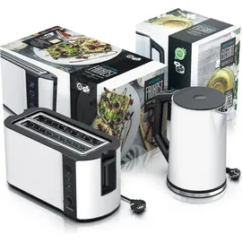 Arendo Frühstücksset, 1,5L Wasserkocher, Langschlitz Toaster 4-Scheiben, Weiß
