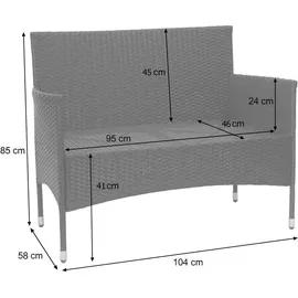 Mendler Poly-Rattan Garnitur HWC-F55, Balkon-/Garten-/Lounge-Set Sofa Sitzgruppe schwarz, Kissen creme