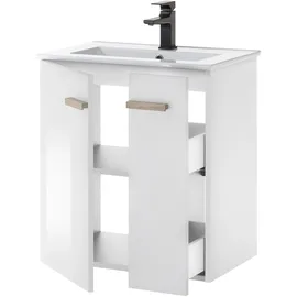 Home Affaire Waschtisch HOME AFFAIRE "SOLiD, Unterschrank inkl. Waschbecken, Badschrank mit Holzgriffe", weiß (weiß lackiert hochglanz), B:60cm H:70cm T:40cm, Waschtische, Waschtisch, in zwei Farben verfügbar, inkl. Waschbecken, Breite 60 cm