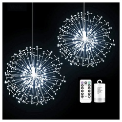 Rosnek LED-Lichterkette Feuerwerk, 198LEDs, Wasserdicht, Timer, Für Hochzeit Weihnachtsdeko, Fernbedienung, Kupferdraht, Batterie weiß