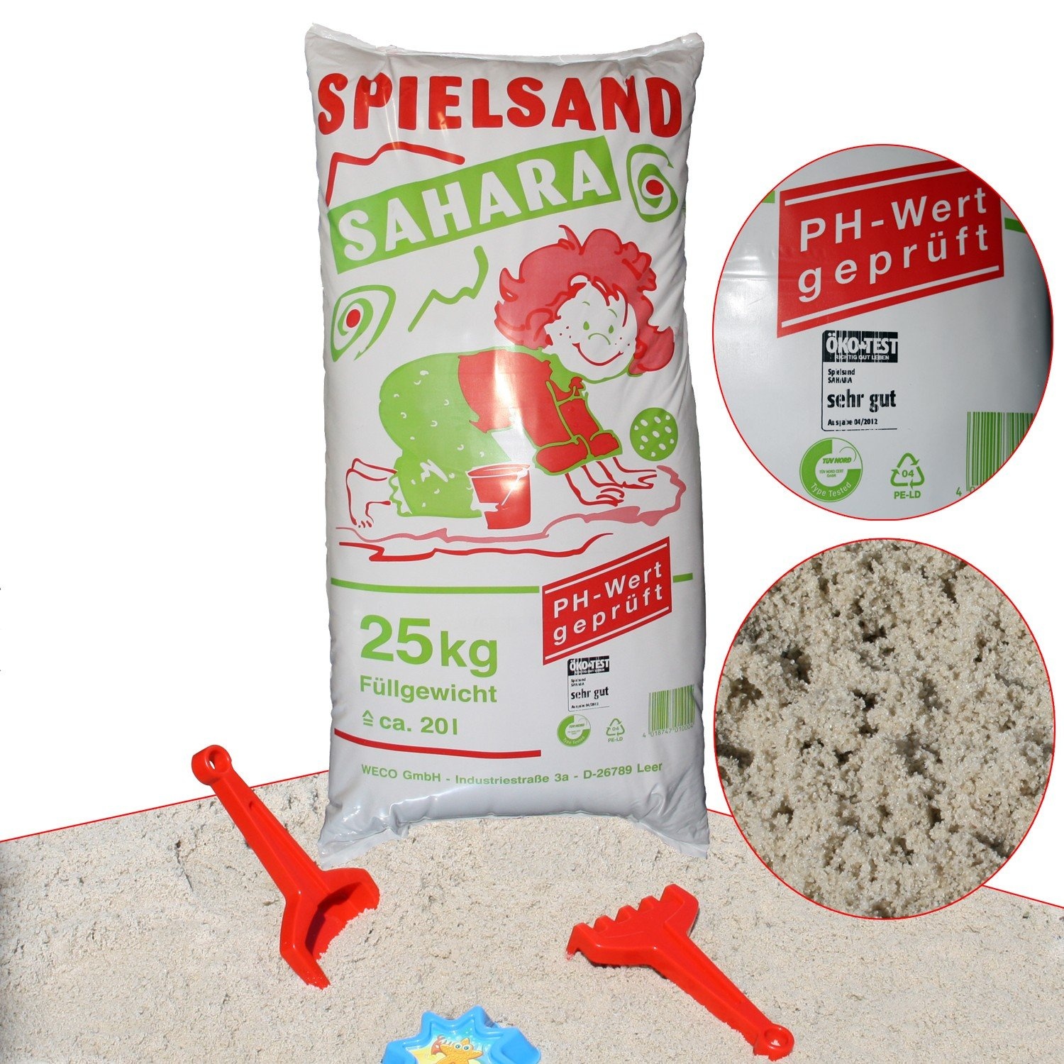 Spielsand gewaschen Pasteurisiert 25 kg Sand Sandkasten 0-2 mm Sandkistensand 