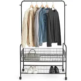 Relaxdays Kleiderständer mit 2 Ablagen, schwarz