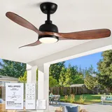Wellspeed 42-Zoll Deckenventilator mit Beleuchtung und Fernbedienung, Schwarz und Nussbaum Deckenventilator mit Licht, Leise, für Outdoor Innenräume, Schlafzimmer und Wohnzimmer Geeignet