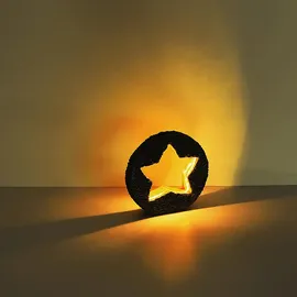 GLOBO Solarleuchte Gartendeko für Außen Tischdeko Solarleuchte goldfarben Stein-Stern Optik, grau rund, LED warmweiß, LxH 31x29,5 cm, 2er Set