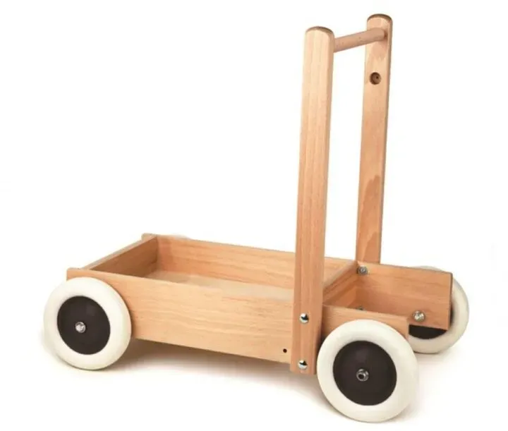 Lauflernwagen aus Buchenholz natur, Gummiräder, hhenverstellbar, rutschfestes Profil - Egmont Toys - ab 12 Monate, geräuscharm