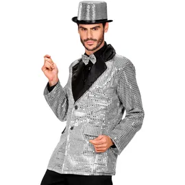 w widmann milano party fashion Widmann - Jacke mit Pailletten, aus Satin, silber, Blazer, Showman, Motto-Party, Karneval