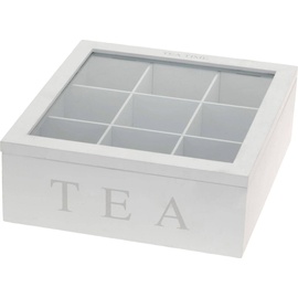 Koopmann International Teebox Holz, Weiß Deckel 9-Fächer mit Aufschrift TEA, Vorratsbehälter