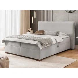 s-style möbel - Lovetti - Boxspringbett 180x200 Mit Topper Und Bettkästen Aus Hellgrau Cord, Massivholz Füße