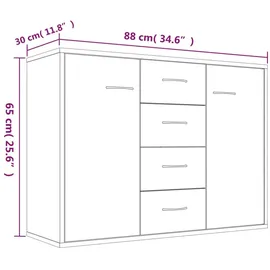 vidaXL Sideboard Grau Sonoma 88x30x65 cm Holzwerkstoff