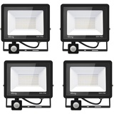 Blivrig 4 Stück 50 W LED-Strahler mit Bewegungsmelder, 5000 lm, LED-Außenstrahler mit Sensor, warmweiß (3000 K), wasserdicht, IP66, LED-Außenstrahler für Sicherheit, Garage, Flur