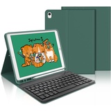 IVEOPPE Tastatur iPad 9. Generation, iPad 10.2" Tastatur mit Hülle (iPad 9./8./7. Generation), Magnetisch Abnehmbarer mit QWERTZ Tastatur für iPad Air 3 und iPad Pro 10.5, Dunkelgrün