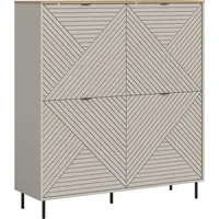 Home Affaire Highboard HOME AFFAIRE "RAITA, Höhe 135 cm, Front mit Desgin-Fräsung, 4 Türen, viel Stauraum", beige (kaschmir, evoke oak nachbildung), B:124cm H:135cm T:40cm, Sideboards, Highboard, Kommode, Anrichte, Schrank, Sideboard, Lowboard