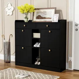 stilvora Schuhschrank 110 x 100 x 26 cm 2 Schubladen / Schwarz