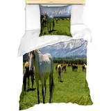 Abakuhaus Bettwäsche Milbensicher Allergiker geeignet mit Kissenbezug, Microfaser, Tier Pferde bunt