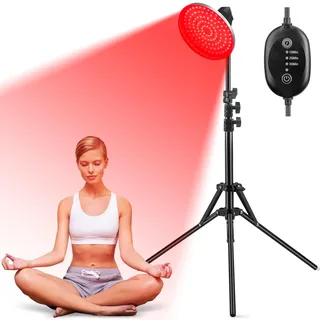 Profey Rotlichtlampe mit Ständer, Infrarotlampe 660nm, 120 LEDs Rotlichtlampen mit Timer, Rotlicht für Gesicht, Körper, Muskel, Rücken, Stativ Einstellbarer Höhe, Red Lights (Lampe ohne Heizfunktion)