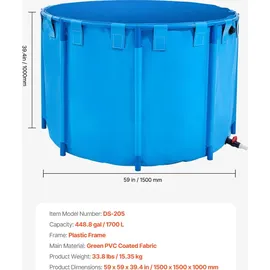 Vevor Fischteich aus Pvc, Fischtank mit 1700 L Fassungsvermögen, faltbares Koi-aquarium, rundes Fischbecken mit stabilem Rahmen & Ablassventil, f...