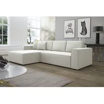 Fun Möbel Ecksofa Schlafsofa Sofa CONOR Kunstleder, Weiss Ottomane Links