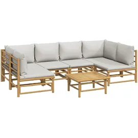 vidaXL Garten-Lounge-Set 7-tlg. mit hellgrauen Kissen Bambus braun