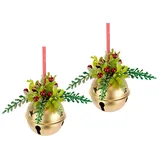 I.GE.A. Dekohänger I.GE.A. "Deko-Kugel", gold, B:9cm H:20cm, Kunststoff, Dekohänger, mit Glocken zum Hängen, 2er Set, Weihnachtsdeko Kranzdeko