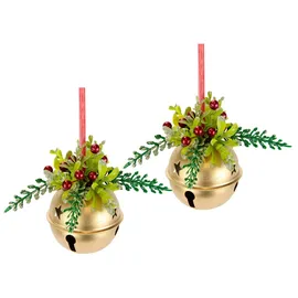 I.GE.A. Dekohänger I.GE.A. "Deko-Kugel", gold, B:9cm H:20cm, Kunststoff, Dekohänger, mit Glocken zum Hängen, 2er Set, Weihnachtsdeko Kranzdeko