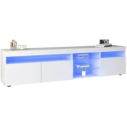 Merax Weißer moderner TV-Schrank, helles Panel, variable LED-Beleuchtung, Wohn- und Esszimmer 180cm