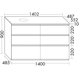 Burgbad Lin20 Waschtischunterschrank inklusive Konsolenplatte, Beckenausschnitt rechts, 6 Auszüge, 1402x552x900mm, SGRB140RF5395, Farbe: Eisblau Matt / Rückwand Anthrazitgrau