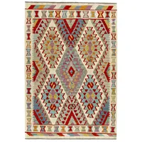HAMID - Kilim Herat, Teppich Kelim Herat, 100% Handgewebte Wolle, Ethnischer Teppich Baumwollteppich mit Geometrischem Muster für Wohnzimmer, Schlafzimmer, Esszimmer, (181x128m)