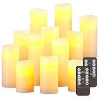 Britesta Echtwachs-LED-Kerzen: 12er-Set dimmbare LED-Echtwachskerzen mit Fernbedienung, in 5 Größen (Batterie-Kerzen mit Timer, Flackerlicht-Echtwachs-Kerzen, Fernbedienungen)