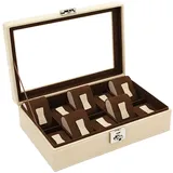 FRIEDRICH23 Uhrenbox Cordoba für 10 Uhren aus Leder mit Glasdeckel Beige