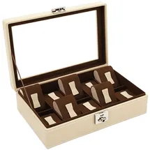 FRIEDRICH23 Uhrenbox Cordoba für 10 Uhren aus Leder mit Glasdeckel Beige