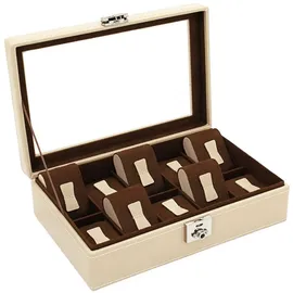 FRIEDRICH23 Uhrenbox Cordoba für 10 Uhren aus Leder mit Glasdeckel Beige