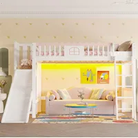 Hochbett Für Kinder Aus Kiefer Weiß 90x200 Cm Mit Led, Regalen Und Rutsche