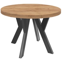 Runder Ausziehbarer Tisch für Esszimmer, PERO, Loft-Stil, Skandinavische, Durchmesser: 100 / 150 cm, Farbe: Eiche Craft Golden / Schwarz