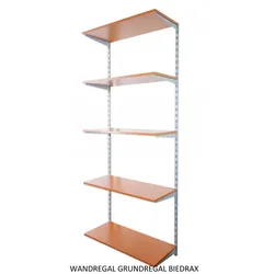 Biedrax Wandregal - Grundregal 20 x 40 x 200 cm, Farbe silber - 5 Fachboden Kirsche