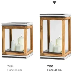EDZARD Laterne Dubai, Teakholz und Edelstahl glänzend vernickelt, Höhe 44 cm, Gewicht 4,7 kg